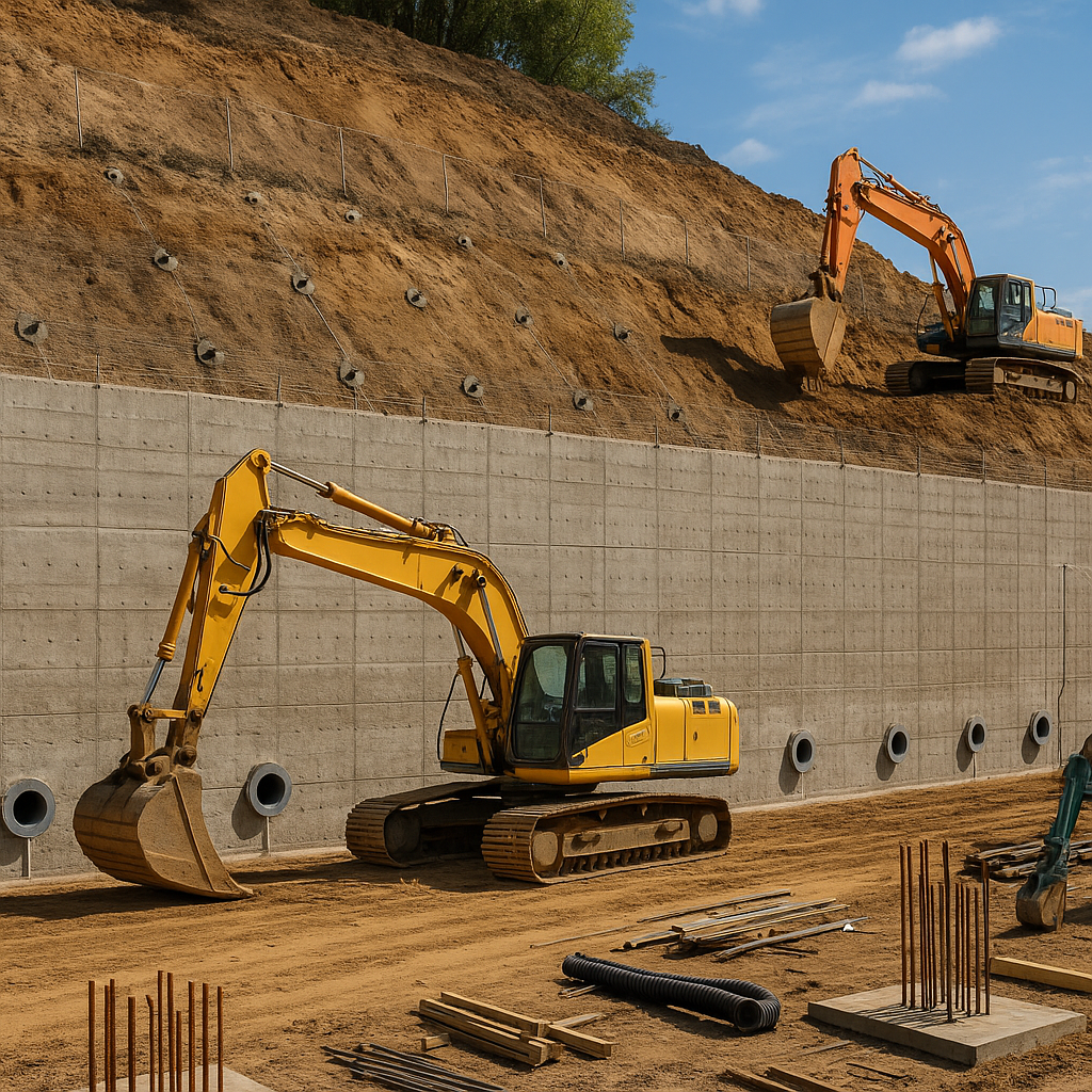 20250908 0034 concrete retaining wall construction simple compose 01k4jtng0aetkae8bqb0hk4xma